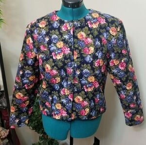 VTG The Eagle Eye Quilt Navy Floral Women L Jacket